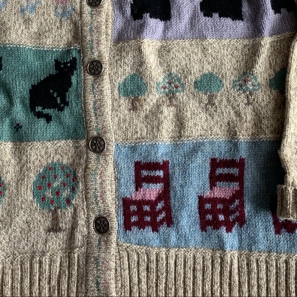 Vtg Charter Club Cottagecore Patched Duck Dog Cat Tree Chair Flower Wool Sweater - Picture 6 of 7